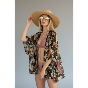 Floral Kimono Open Front‎ Sheer Lightweight Cover Up Bohemian Duster One Size